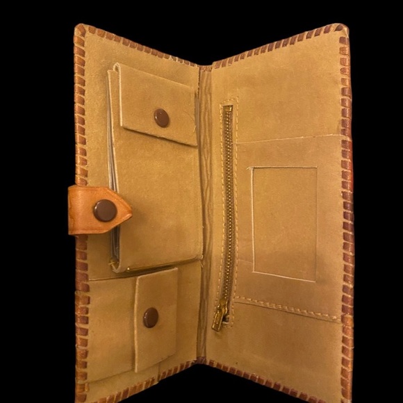 Vintage 70s tooled leather handpainted wallet - Picture 7 of 7